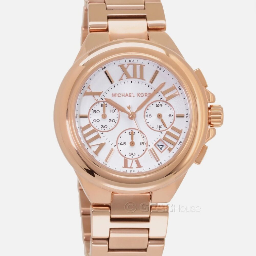 Michael Kors Camille Womens Rose Gold Chronograph Watch, White Dial Date, MK7271